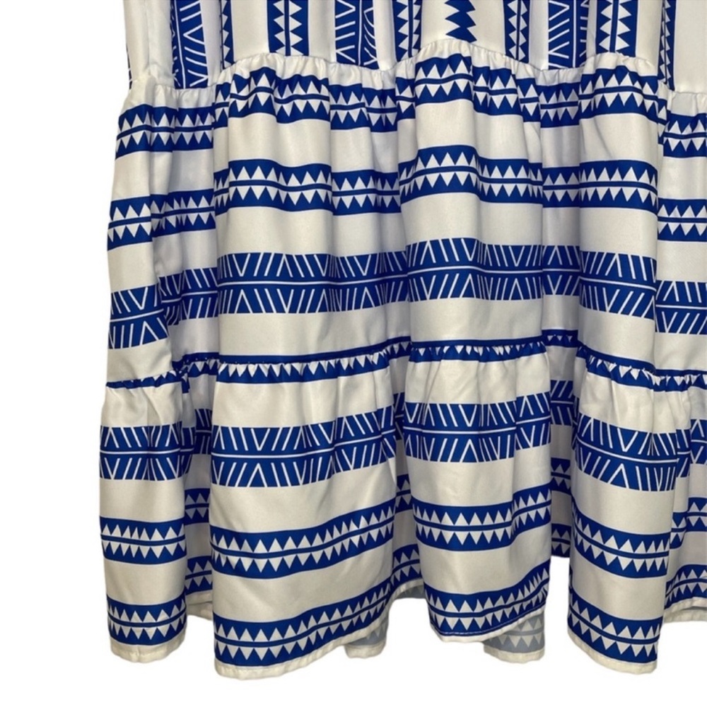 Baby Doll Mini Dress Geometric V-Neck Striped Blue & White Women’s Size Large - Picture 9 of 14